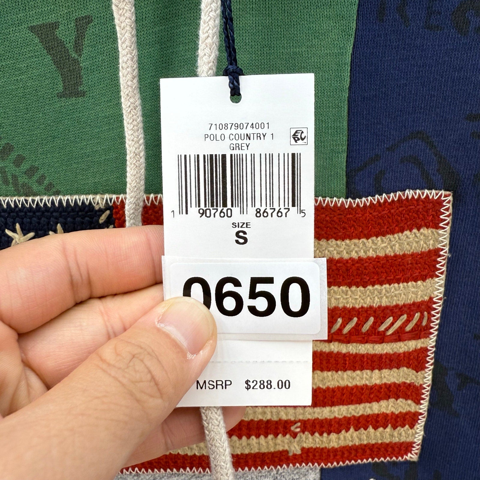 POLO RALPH LAUREN PATCHWORK HOODIE SIZE SMALL COUNTRY AMERICAN FLAG