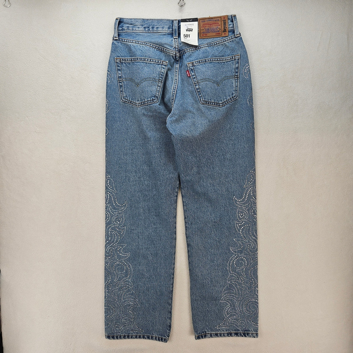 LEVI'S 501 X BEYONCE 90S STRAIGHT JEANS 26X30 WESTERN CRYSTAL NWT $150