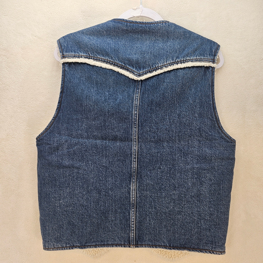 LEVI'S MEN'S SMALL WESTERN DENIM SHERPA VEST NWT SKY DESERT MEDIUM WASH