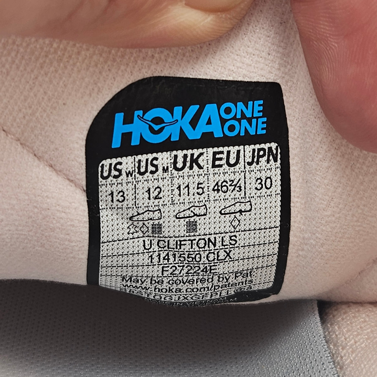 HOKA ONE ONE MEN'S SIZE 12 CLIFTON LS RUNNING SHOES COSMIC PEARL GALAXY NWOB