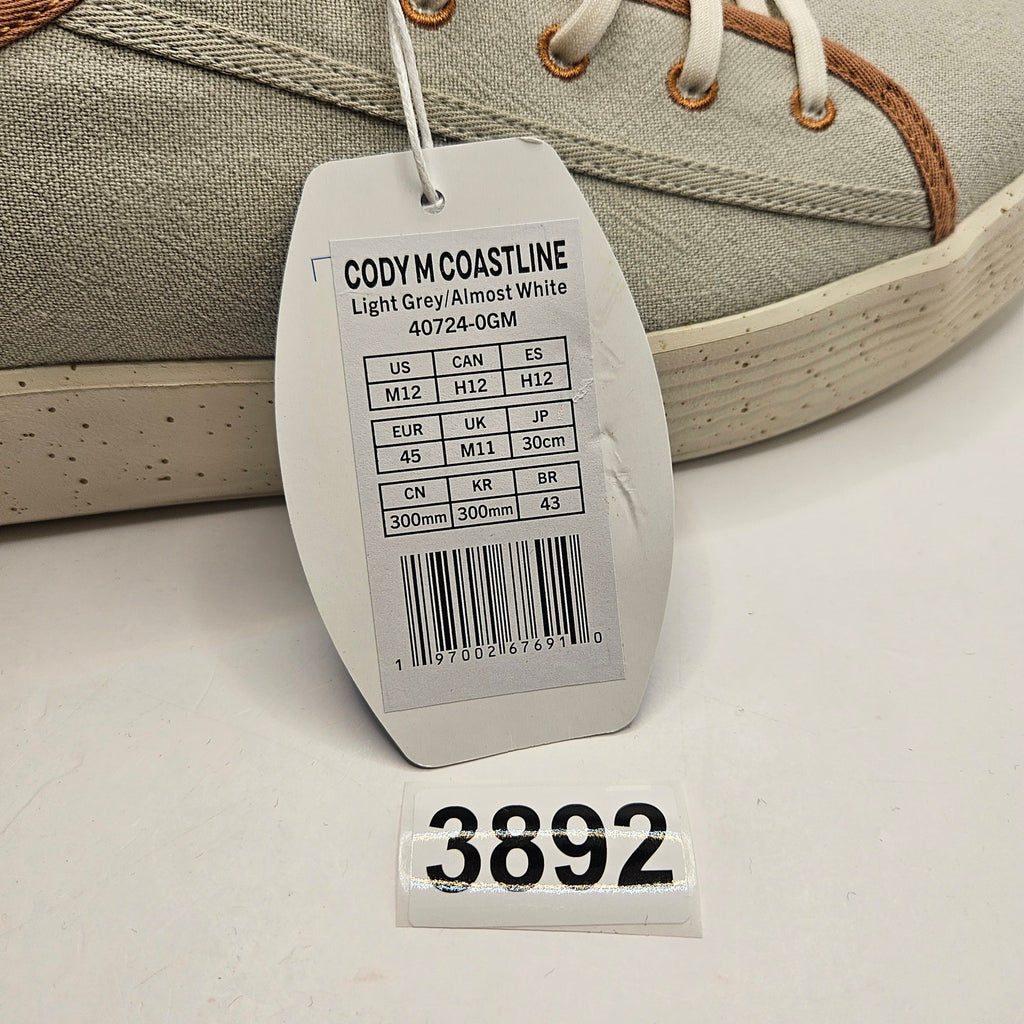 HEY DUDE MEN'S 12 CODY M COASTLINE LIGHT GREY ALMOST WHITE NWT
