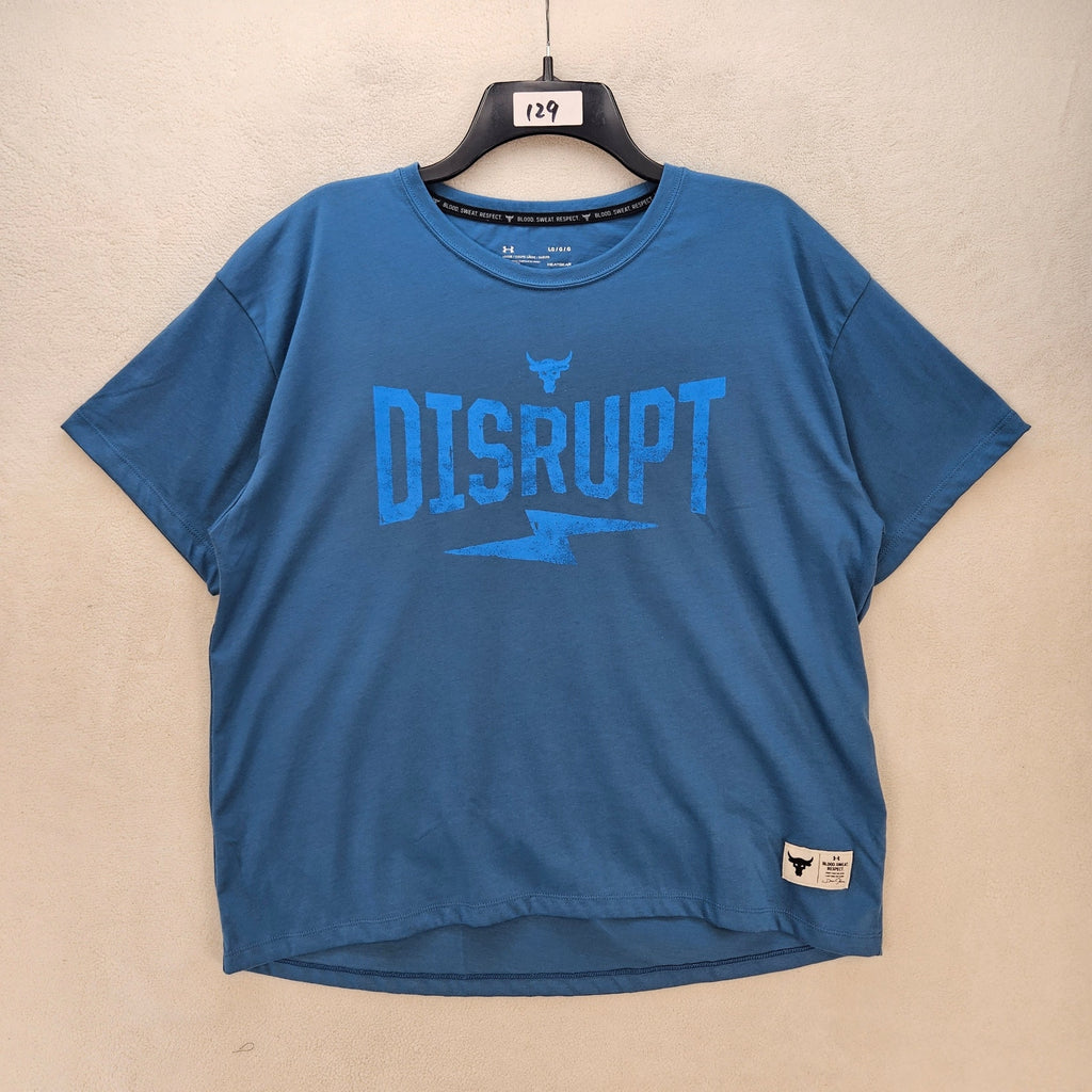 UNDER ARMOUR X PROJECT ROCK WOMEN'S LARGE BLUE TRAINING TSHIRT NWT