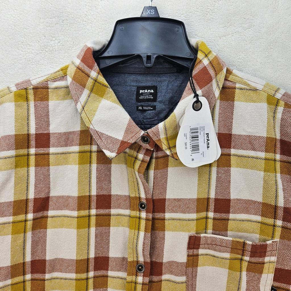 PRANA WOMEN'S XL GOLDEN CANYON FLANNEL SWEET CREAM PLAID NWT SHIRT