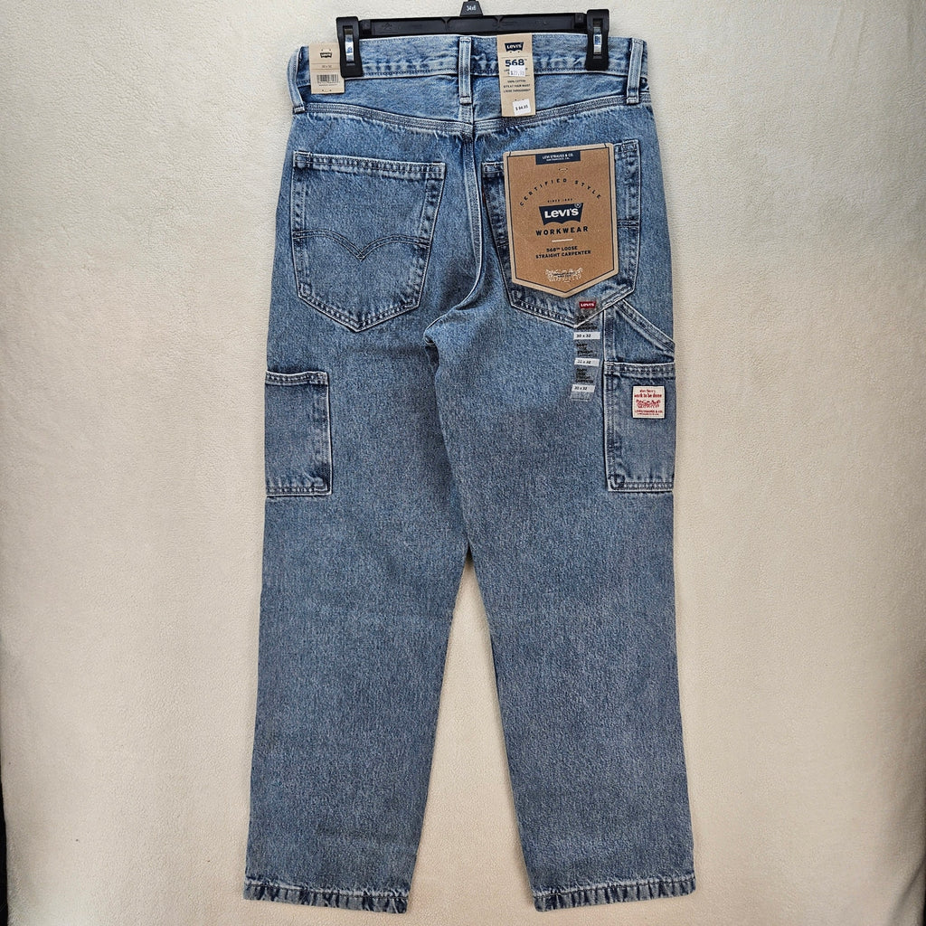 LEVI'S 568 MEN'S 30X32 CARPENTER LIGHT BLUE DENIM JEANS NWT WORKWEAR
