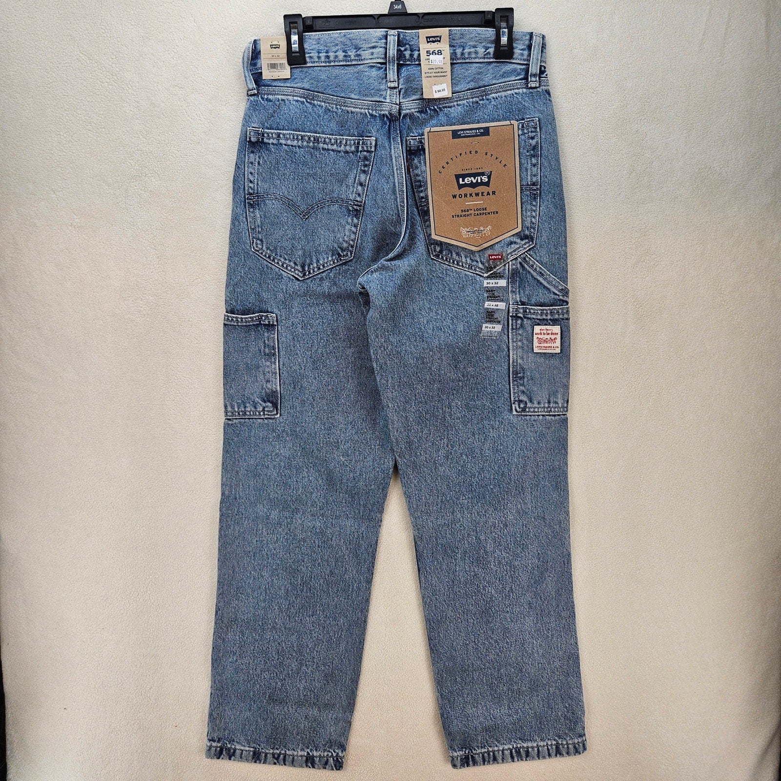 LEVI'S 568 MEN'S 30X32 CARPENTER LIGHT BLUE DENIM JEANS NWT WORKWEAR
