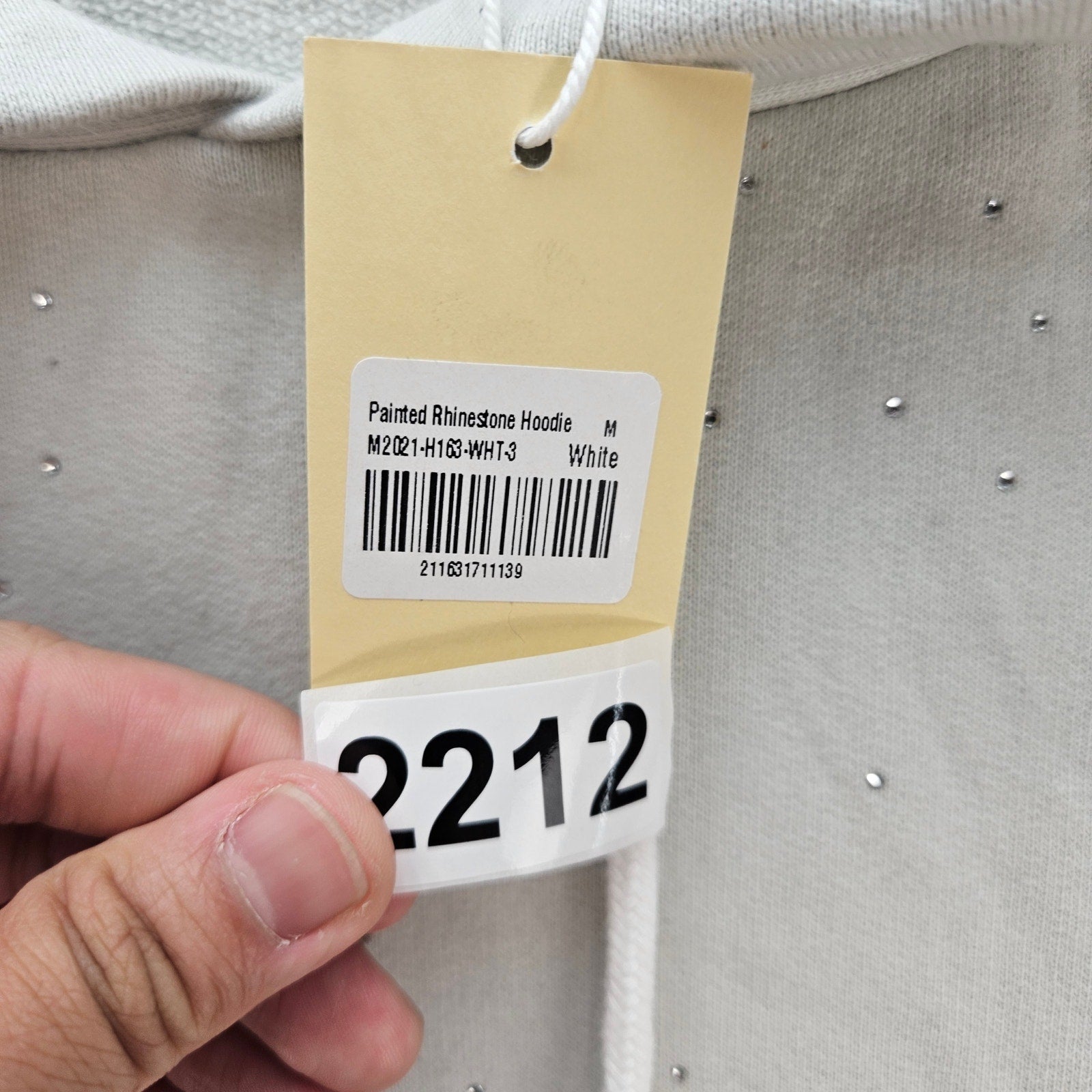 MNML MEN'S MEDIUM WHITE PAINTED RHINESTONE PULLOVER HOODIE NWT
