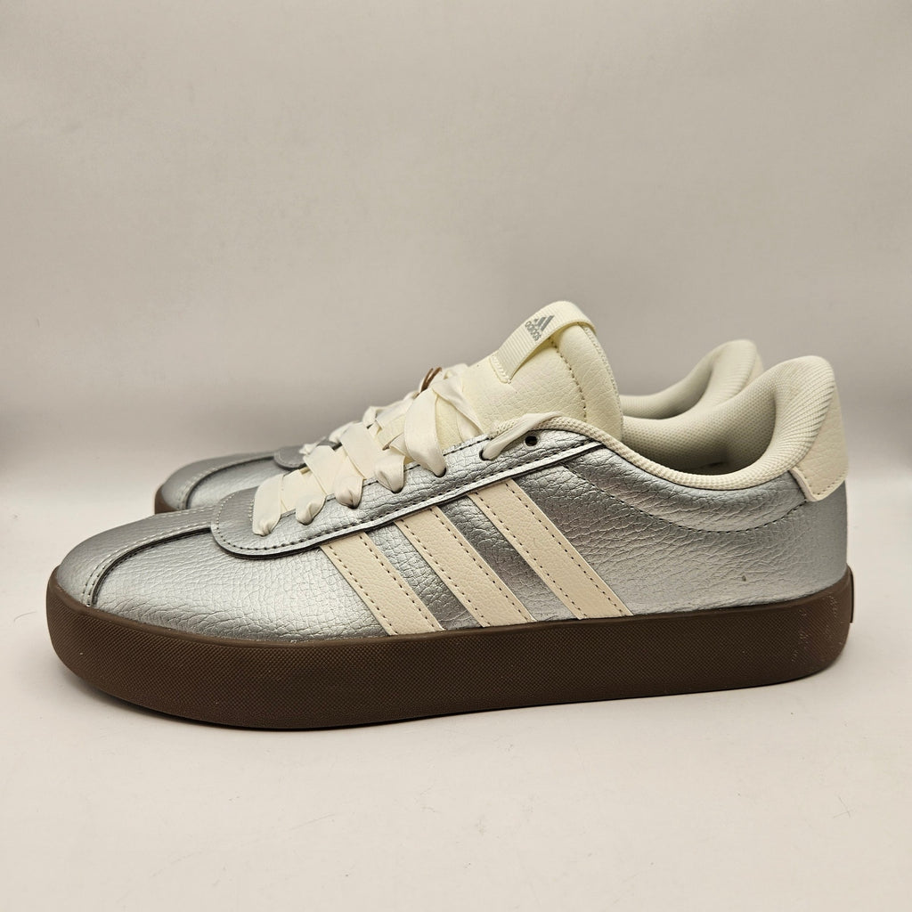 ADIDAS WOMEN'S 7 VL COURT 3.0 SILVER METALLIC GUM SOLE SNEAKER NWOB