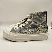 CONVERSE WOMEN'S 5 FIRST STRING CHUCK TAYLOR SNAKESKIN SNOW WHITE BLACK A18412C
