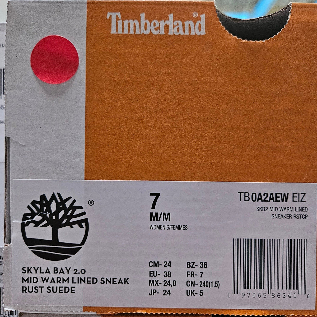 TIMBERLAND WOMEN'S 7 SKYLA BAY 2.0 MID WARM LINED SNEAK RUST SUEDE NIB