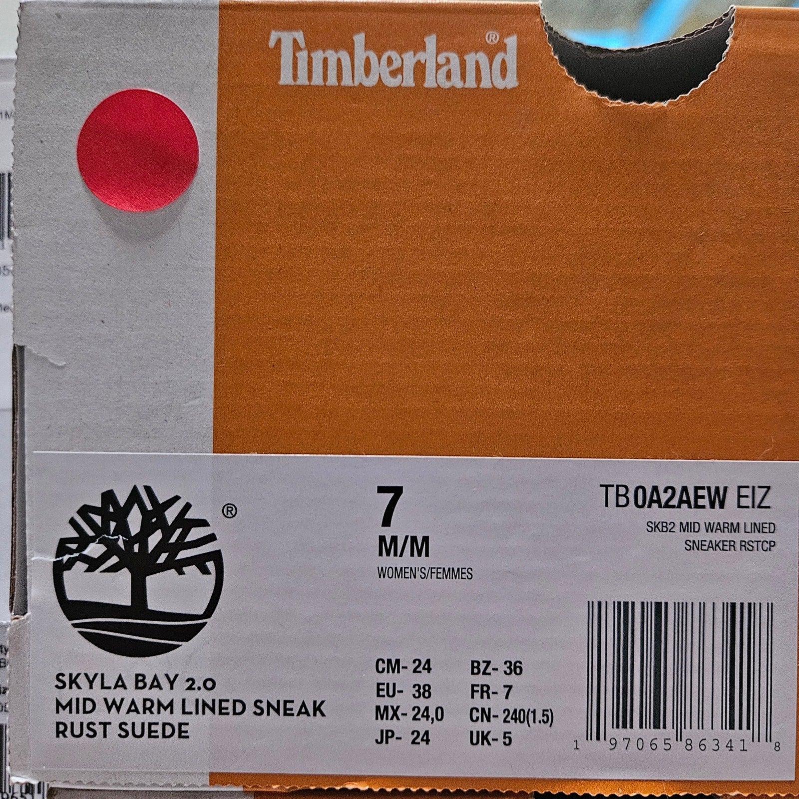 TIMBERLAND WOMEN'S 7 SKYLA BAY 2.0 MID WARM LINED SNEAK RUST SUEDE NIB