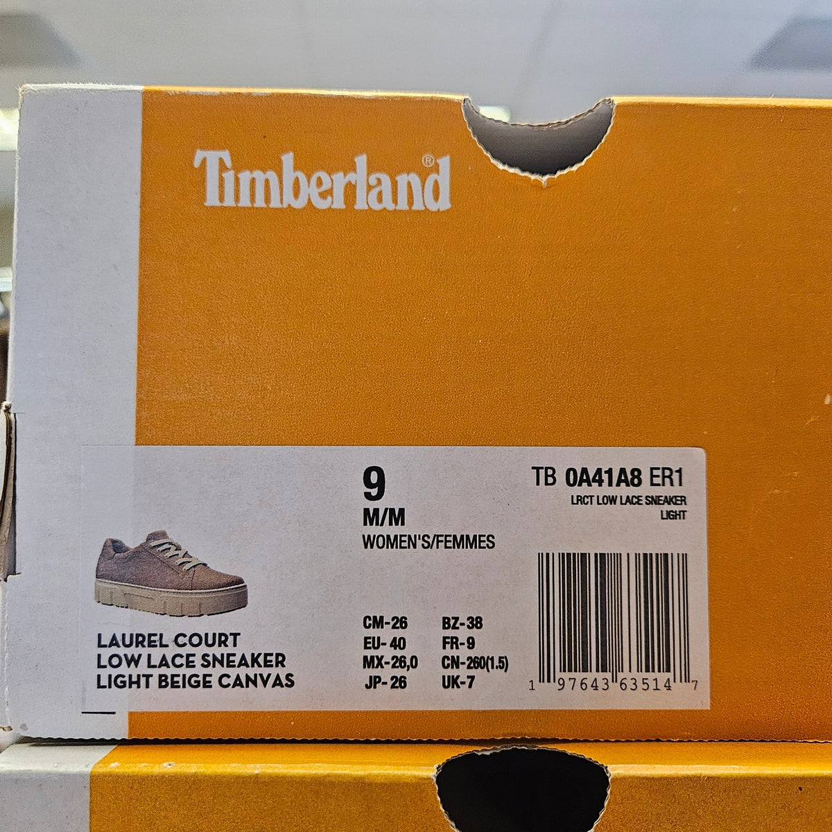 TIMBERLAND WOMEN'S 9 LAUREL COURT LOW LACE SNEAKER LIGHT BEIGE CANVAS NIB