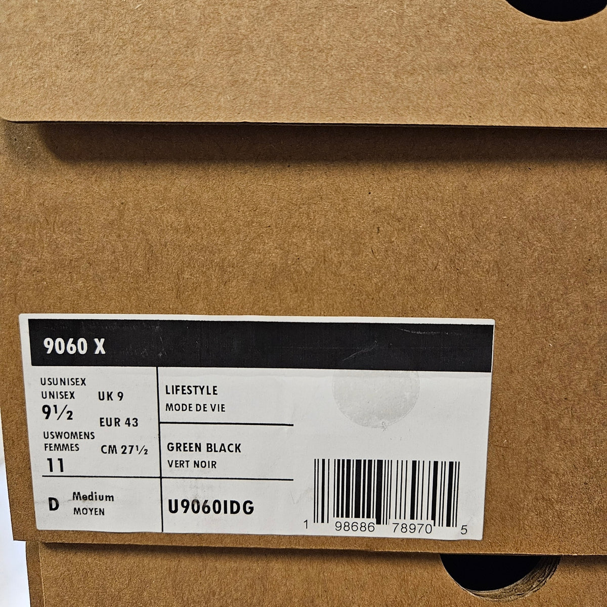 NEW BALANCE MEN'S 10 9060X GREEN BLACK U9060IDG REPLACEMENT BOX INCLUDED