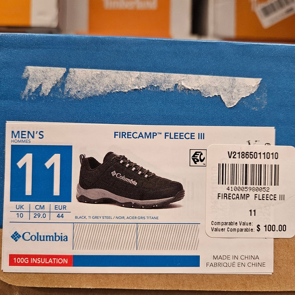 COLUMBIA MEN'S 11 FIRECAMP FLEECE III BLACK 100G INSULATION HIKING SHOE NIB
