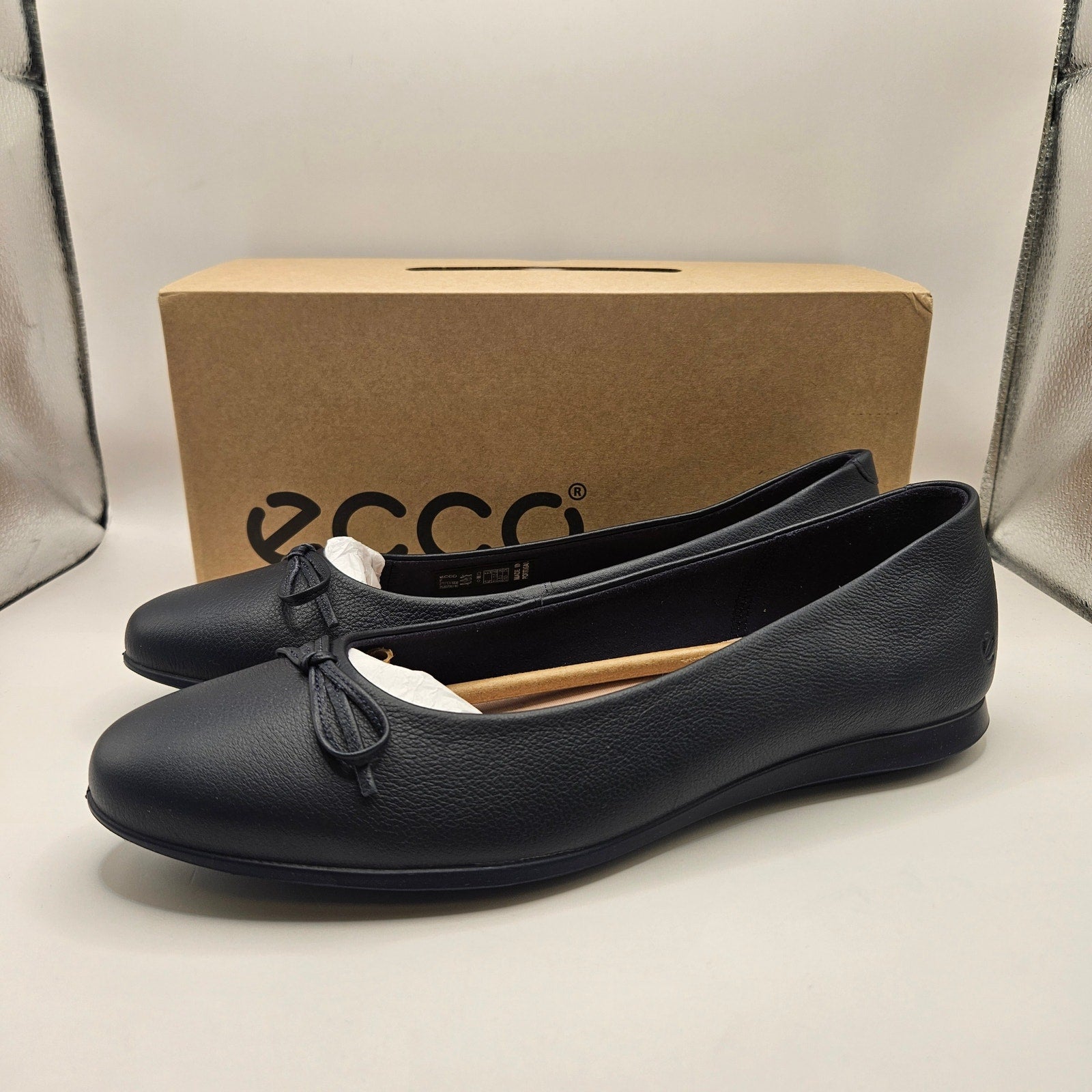 ECCO WOMEN'S 42 BALLERINA TOUCH 2.0 MARINE BLUE NIB LEATHER MADE IN PORTUGAL