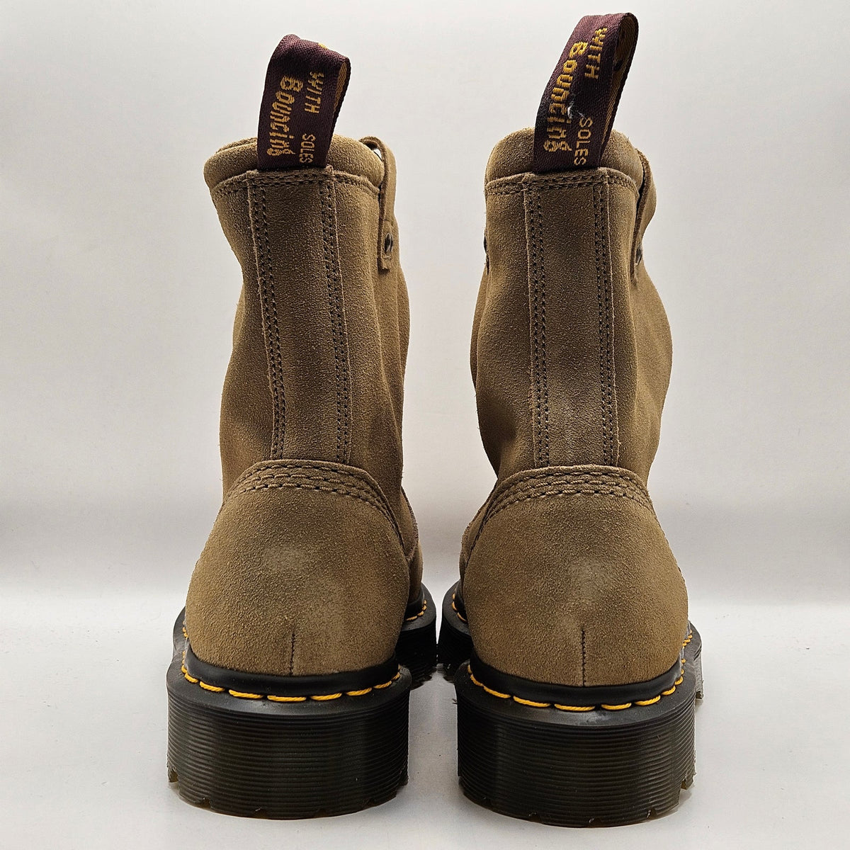 DR MARTENS MEN'S 10 SAVANNAH TAN SUEDE ANISTONE LO BIKER BOOTS