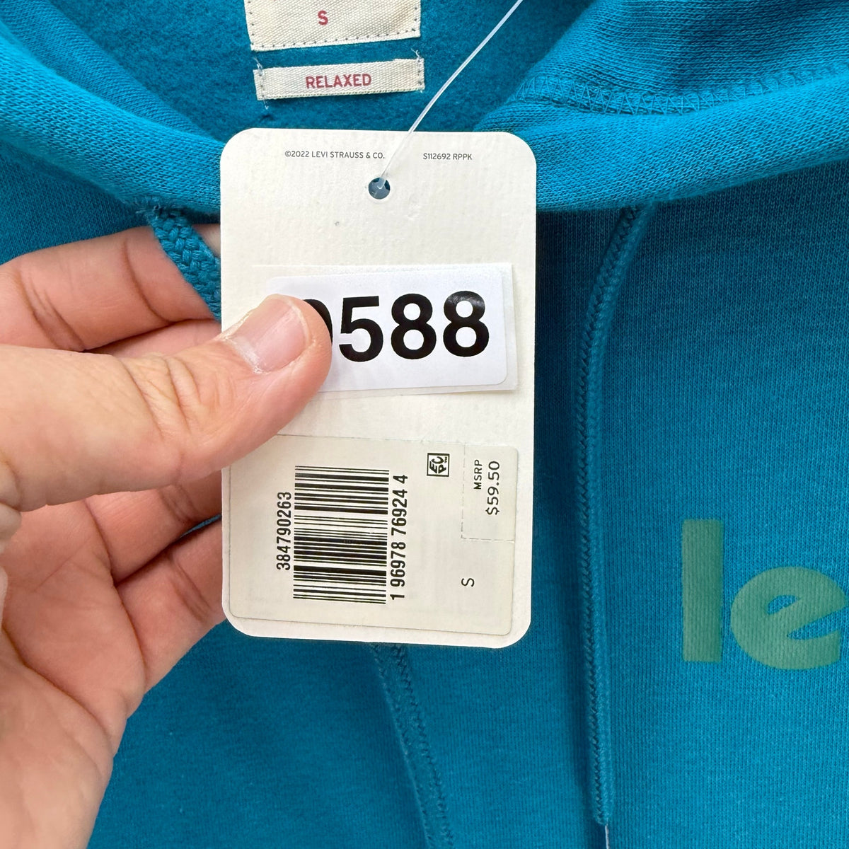 LEVI'S MEN'S SMALL OG FLEECE HOODIE TEAL BLUE SOFT MID DUTY