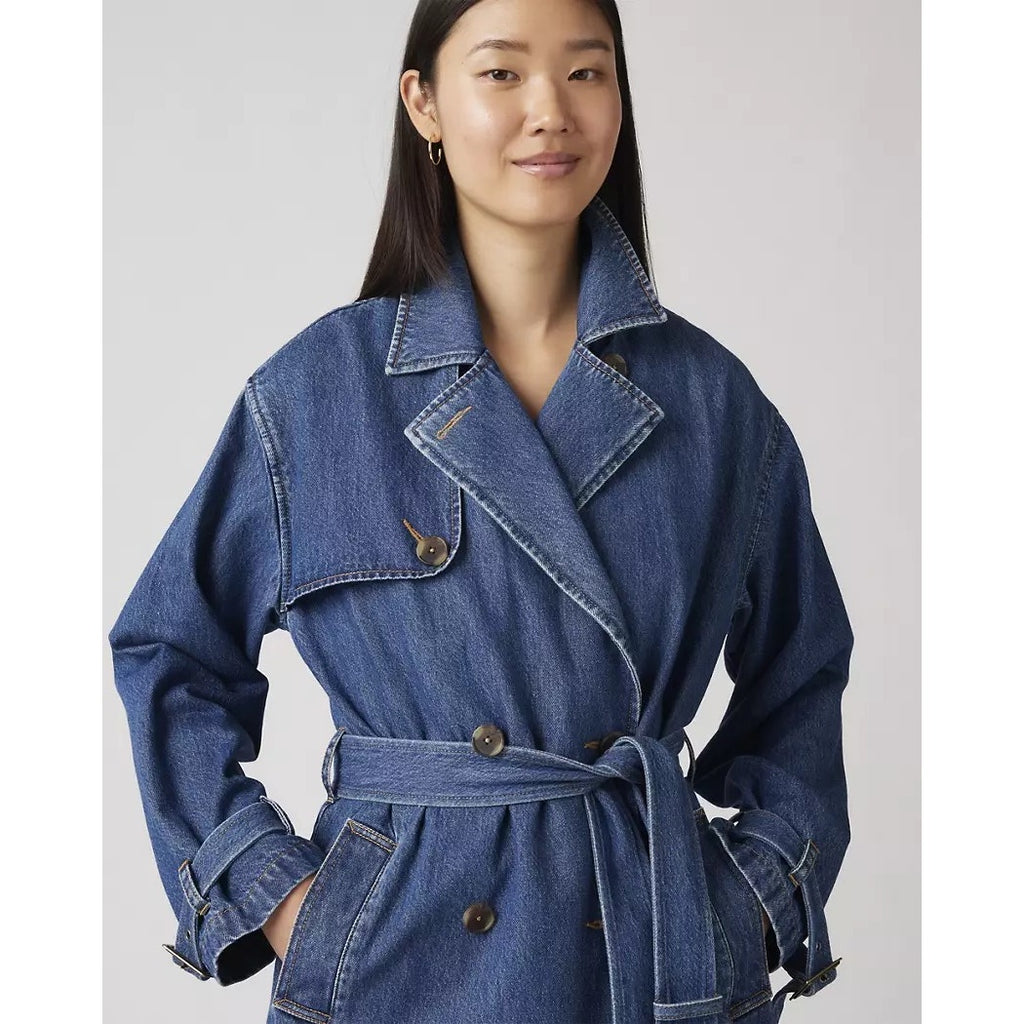 LEVIS WOMEN'S SMALL SPADE TRENCH COAT DARK WASH A89760001 NWT