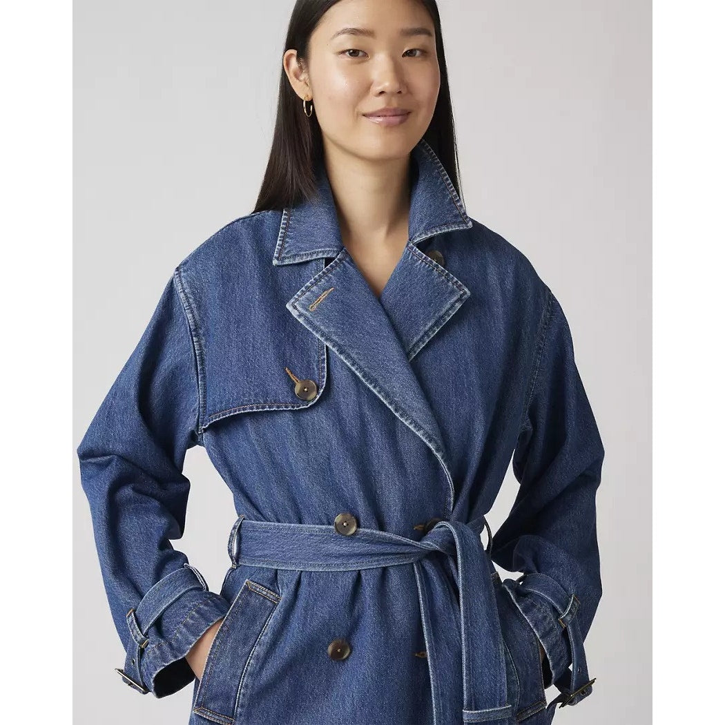 LEVIS WOMEN'S SMALL SPADE TRENCH COAT DARK WASH A89760001 NWT