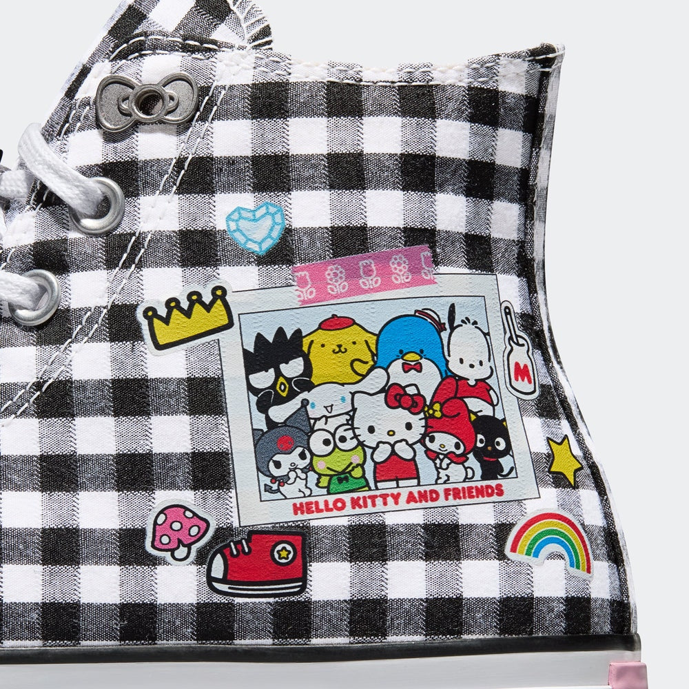 CONVERSE WOMEN'S 8 X SANRIO HELLO KITTY BLACK WHITE PLAID CTAS NIB A17697C