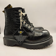 DR MARTENS WOMEN'S 5 CROCODILE TEXTURED 1460 PASCAL STEEL TOE BLACK BOOT