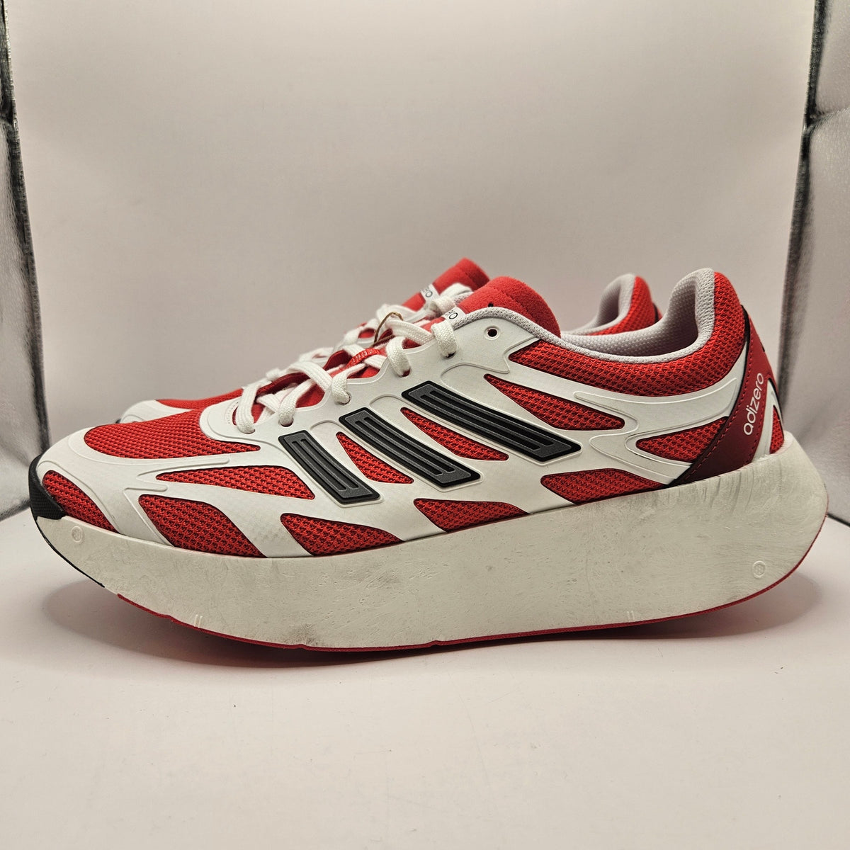 ADIDAS MEN'S 12 ADIZERO ARUKU WHITE PURE RUBY RED RUNNING SHOES NWOB JI0308