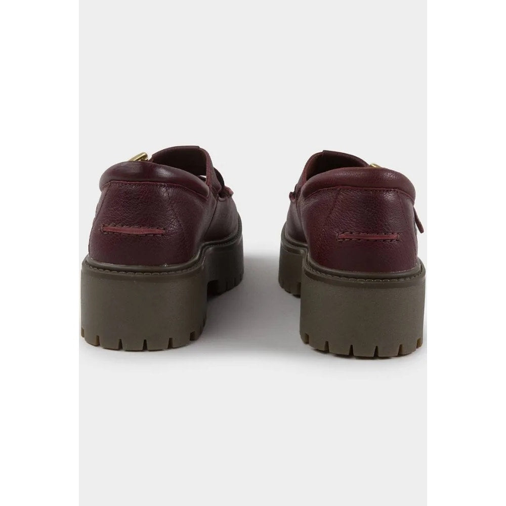 TIMBERLAND WOMEN'S 6.5 RARE BURGUNDY STONE STREET BUCKLE PLATFORM LEATHER WOVEN