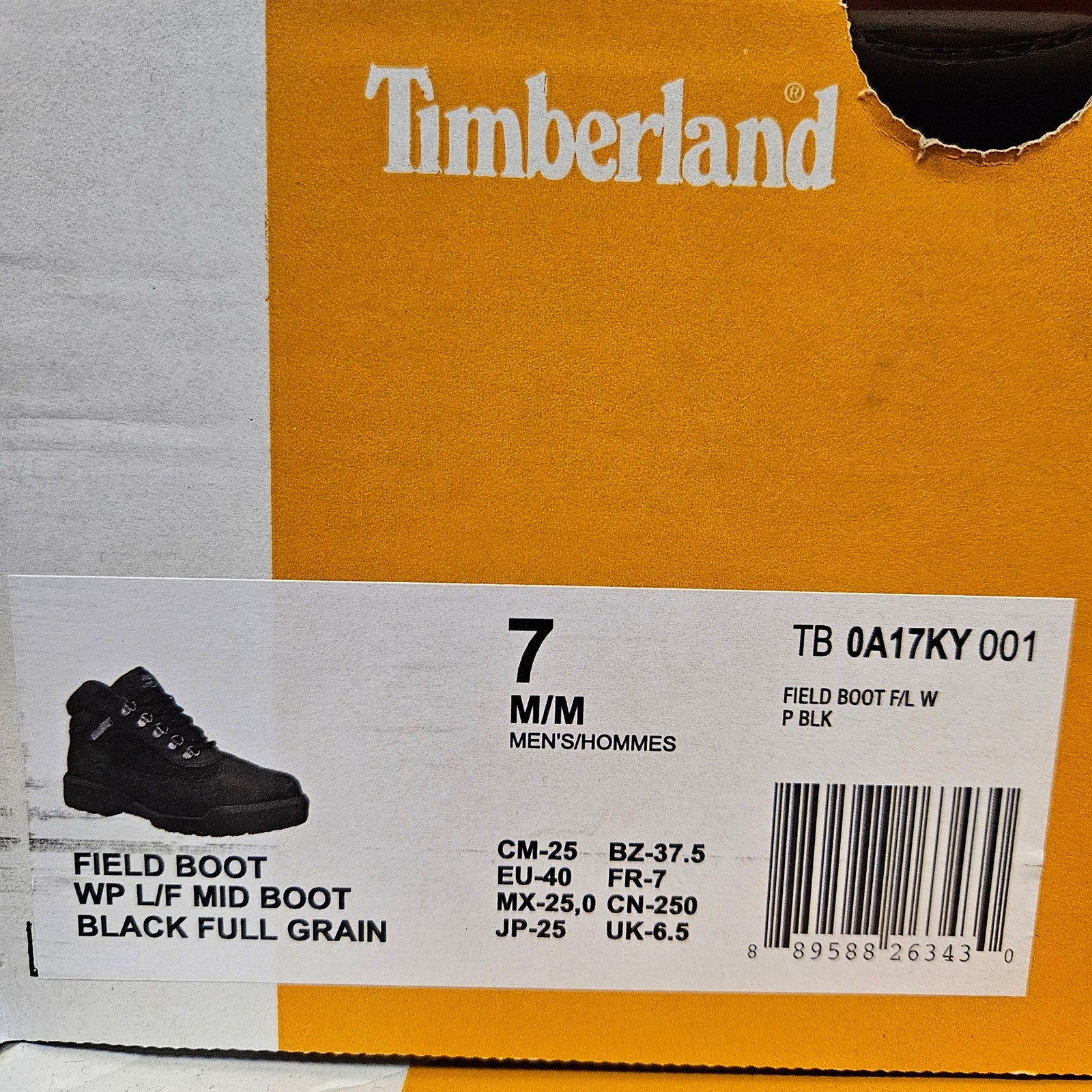 TIMBERLAND MEN'S 7 FIELD BOOT MID LACE UP WATERPROOF BLACK NIB