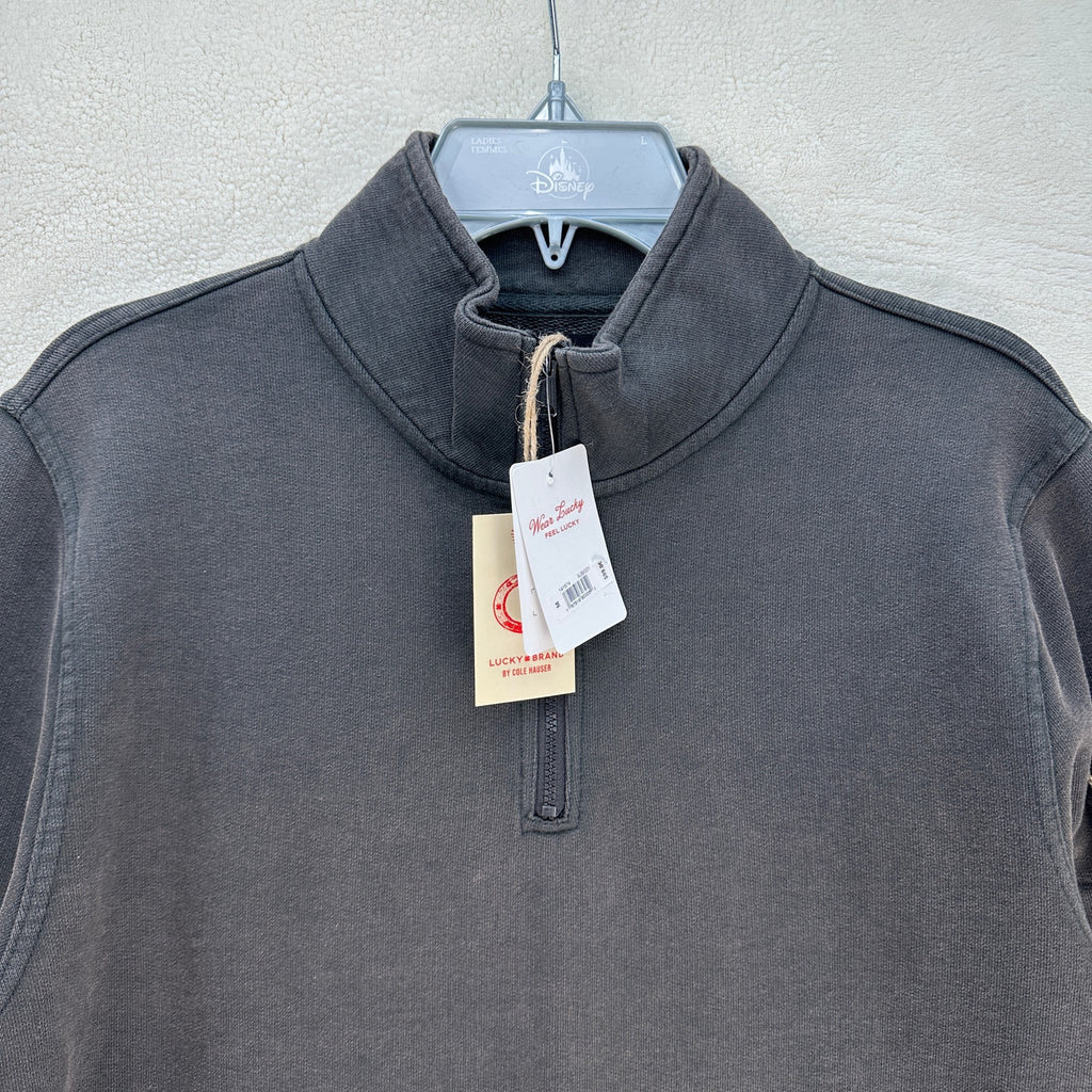 LUCKY BRAND X COLE HAUSER LARGE PATRIOT VINTAGE GREY HALF ZIP SWEATSHIRT