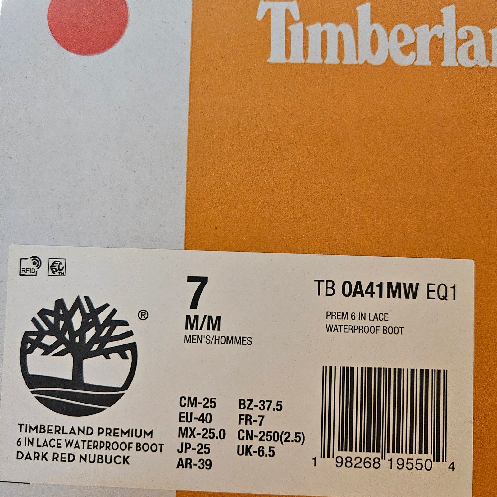 TIMBERLAND MEN'S 7 PREMIUM 6 INCH WP BOOTS DARK RED NUBUCK NIB