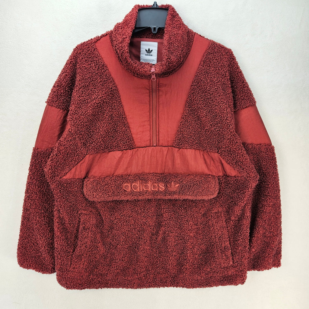 ADIDAS ORIGINALS WOMEN'S SMALL SHERPA FLEECE PULLOVER JACKET BURGUNDY HALF ZIP