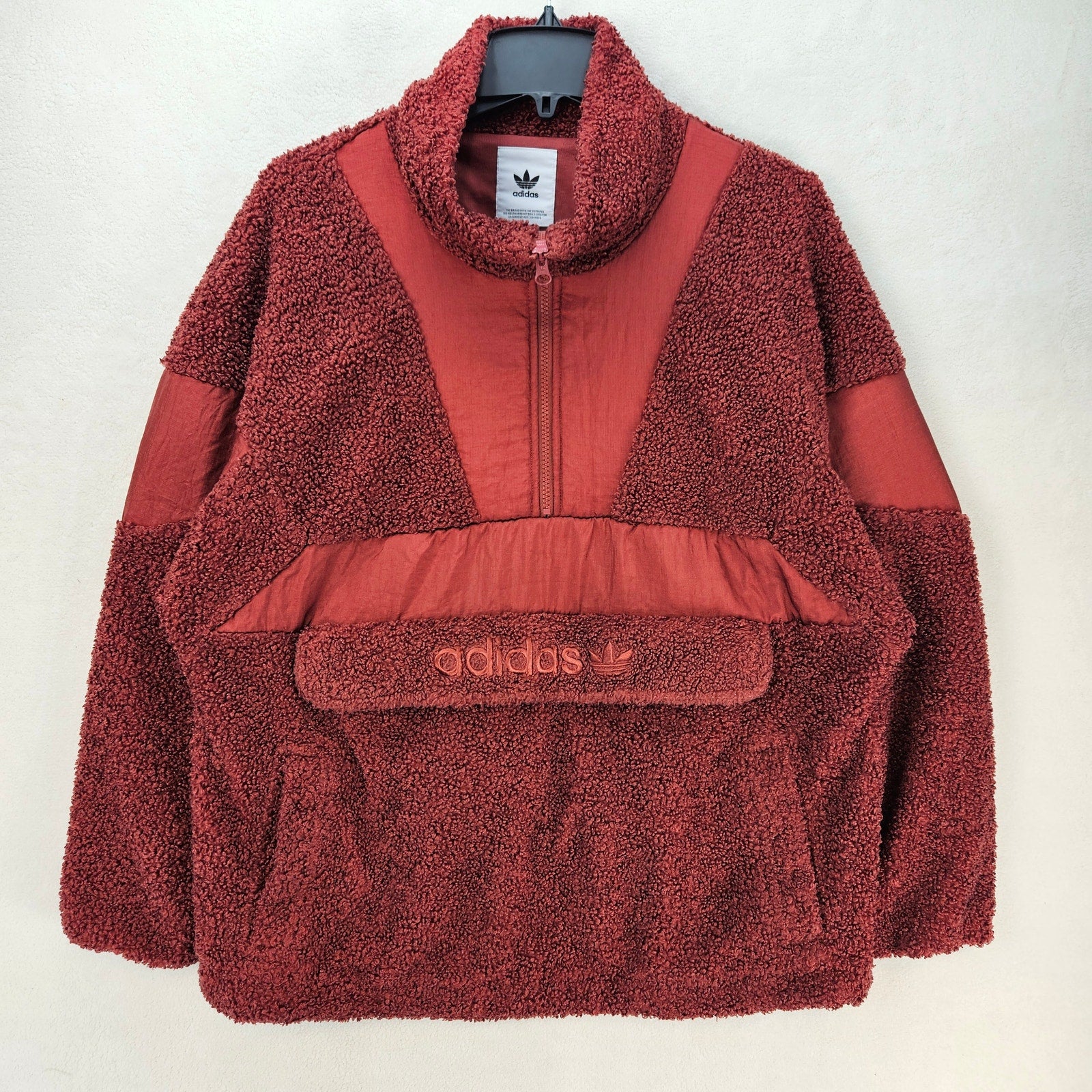 ADIDAS ORIGINALS WOMEN'S SMALL SHERPA FLEECE PULLOVER JACKET BURGUNDY HALF ZIP