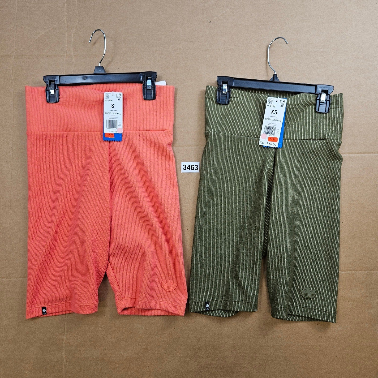 LOT OF 2 - ADIDAS ORIGINALS WOMEN'S (XS & S) RIBBED SHORT LEGGINGS GREEN CORAL