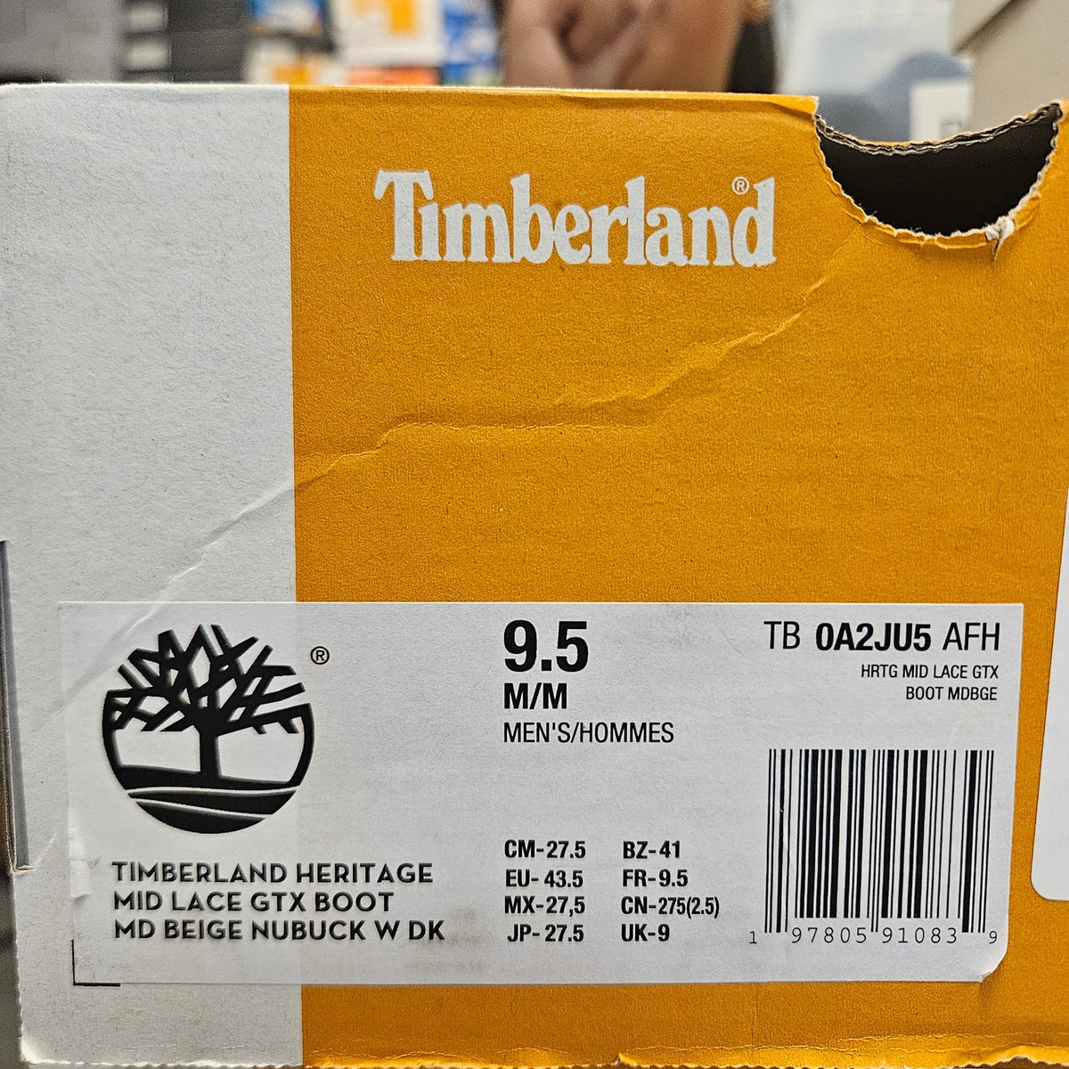 TIMBERLAND MEN'S 9.5 HERITAGE MID LACE UP GTX BEIGE NUBUCK BOOT
