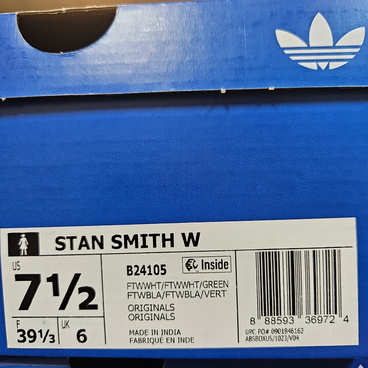 ADIDAS WOMEN'S 7.5 ORIGINAL STAN SMITH WHITE GREEN SNEAKER B24105 LEATHER