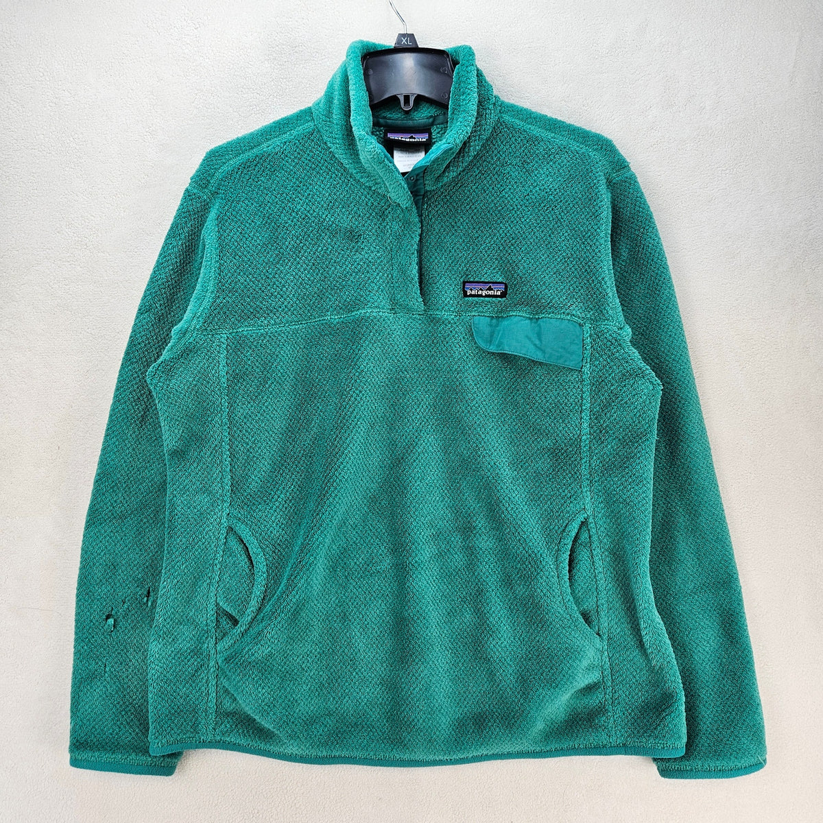 PATAGONIA *HOLES* WOMEN'S XL TEAL SYNCHILLA SNAP-T PULLOVER FLEECE JACKET GREEN