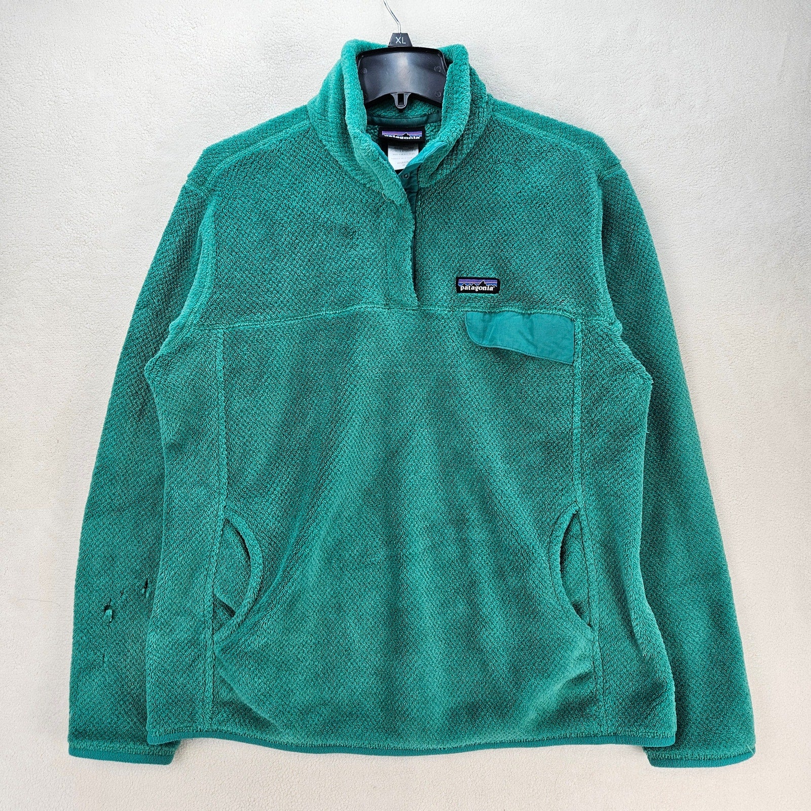 PATAGONIA *HOLES* WOMEN'S XL TEAL SYNCHILLA SNAP-T PULLOVER FLEECE JACKET GREEN