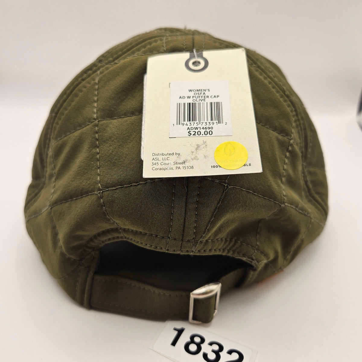 ALPINE DESIGN WOMEN'S OS OLIVE GREEN PUFFER CAP ADJUSTABLE STRAP NWT