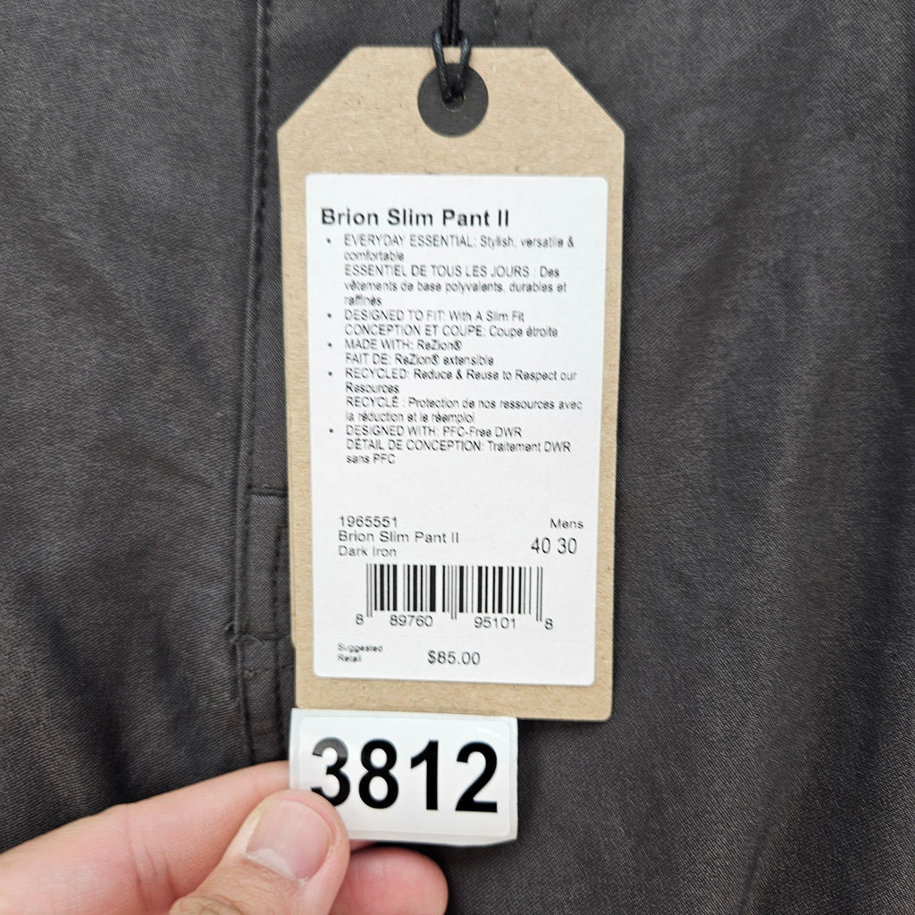 PRANA MEN'S 40X30 BRION SLIM PANT II DARK IRON NWT CARGO HIKING PANTS