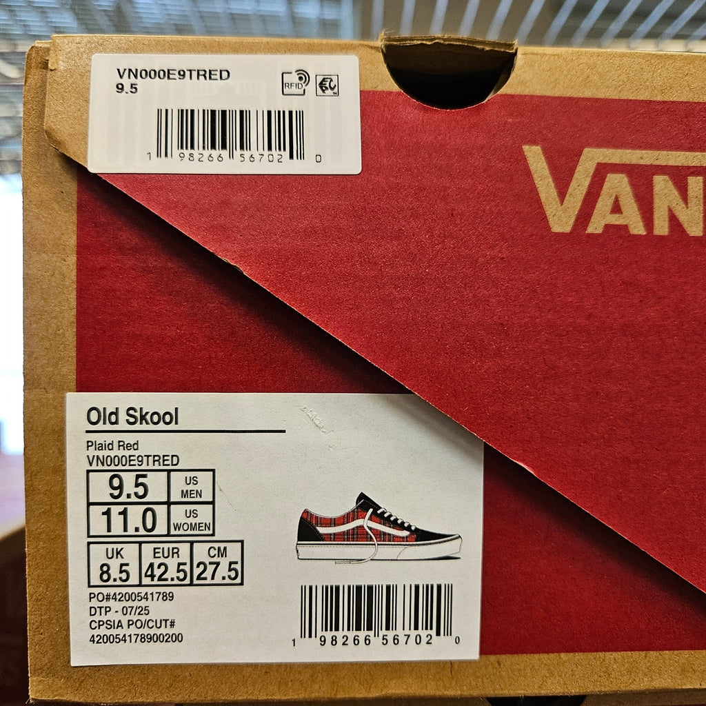 VANS MEN'S 9.5 OLD SKOOL PLAID RED LOW TOP SNEAKER NIB VN000E9TRED