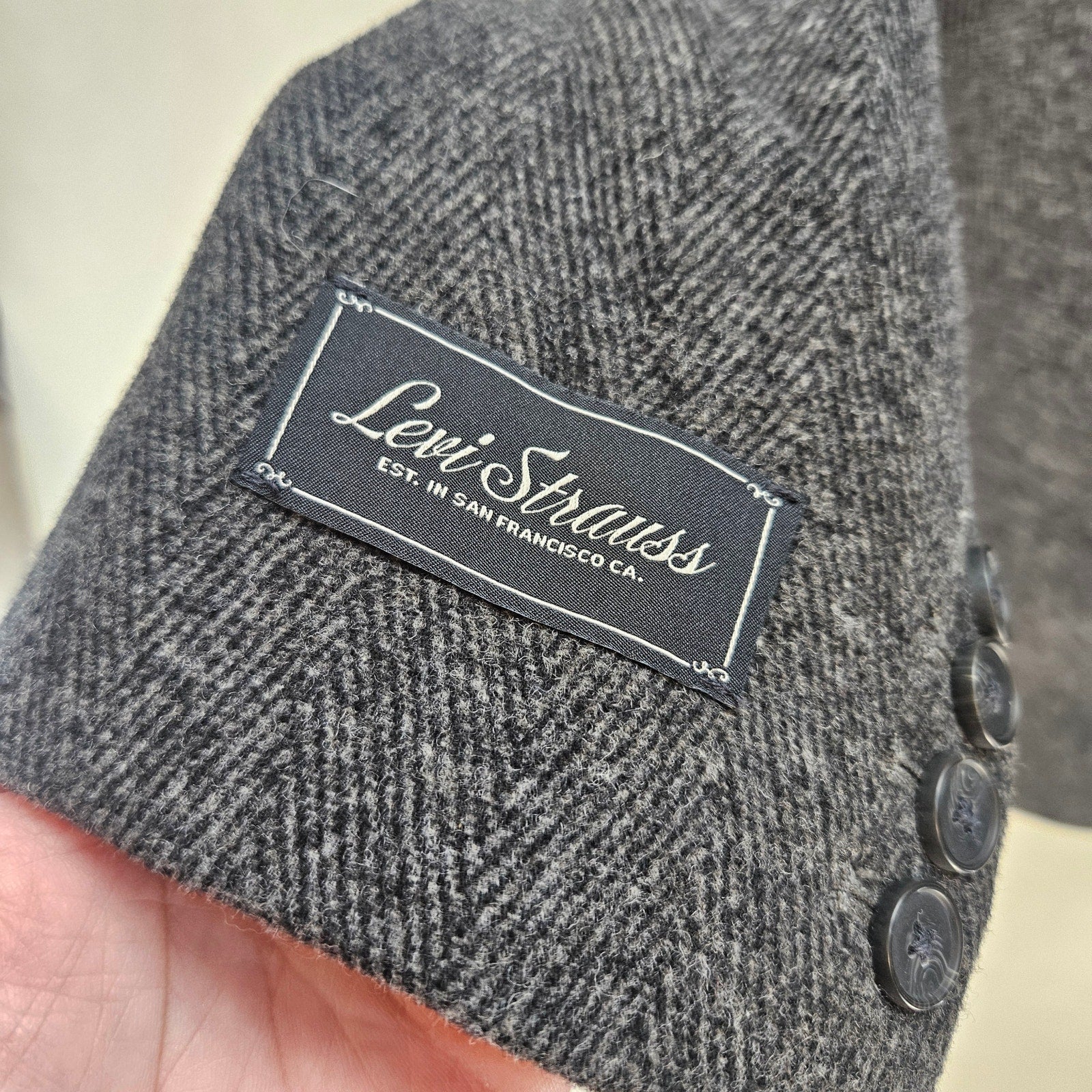 LEVI'S WOMEN'S XL GRAY WOOL HERRINGBONE BLAZER JACKET NWT