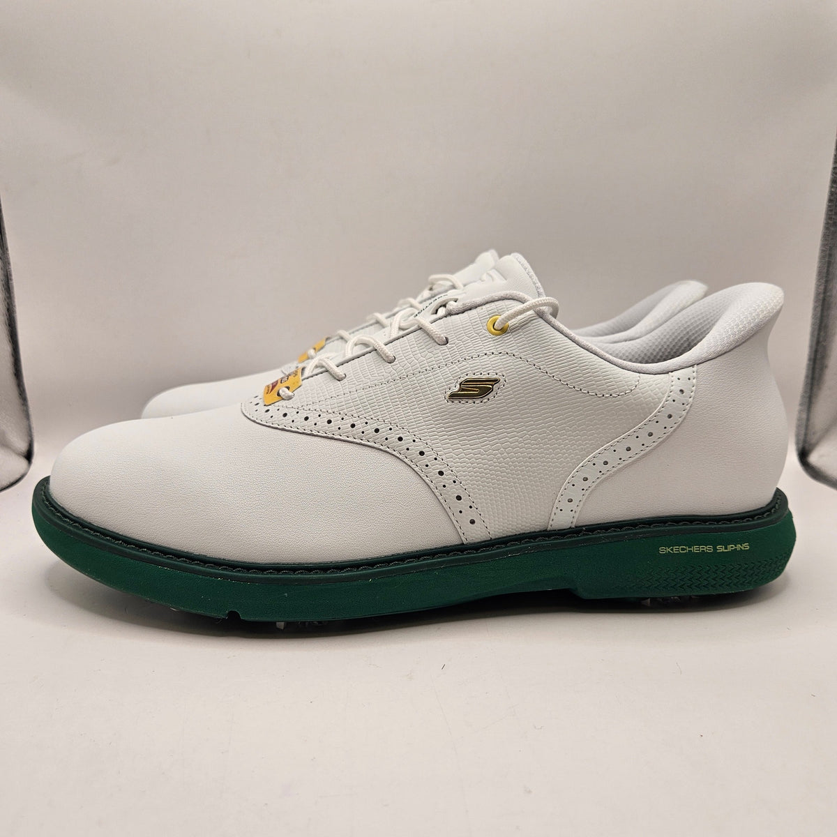 SKECHERS MEN'S 10 GO GOLF PRESTIGE SLIP IN SHOES 214124 ARCH FIT WHITE GREEN