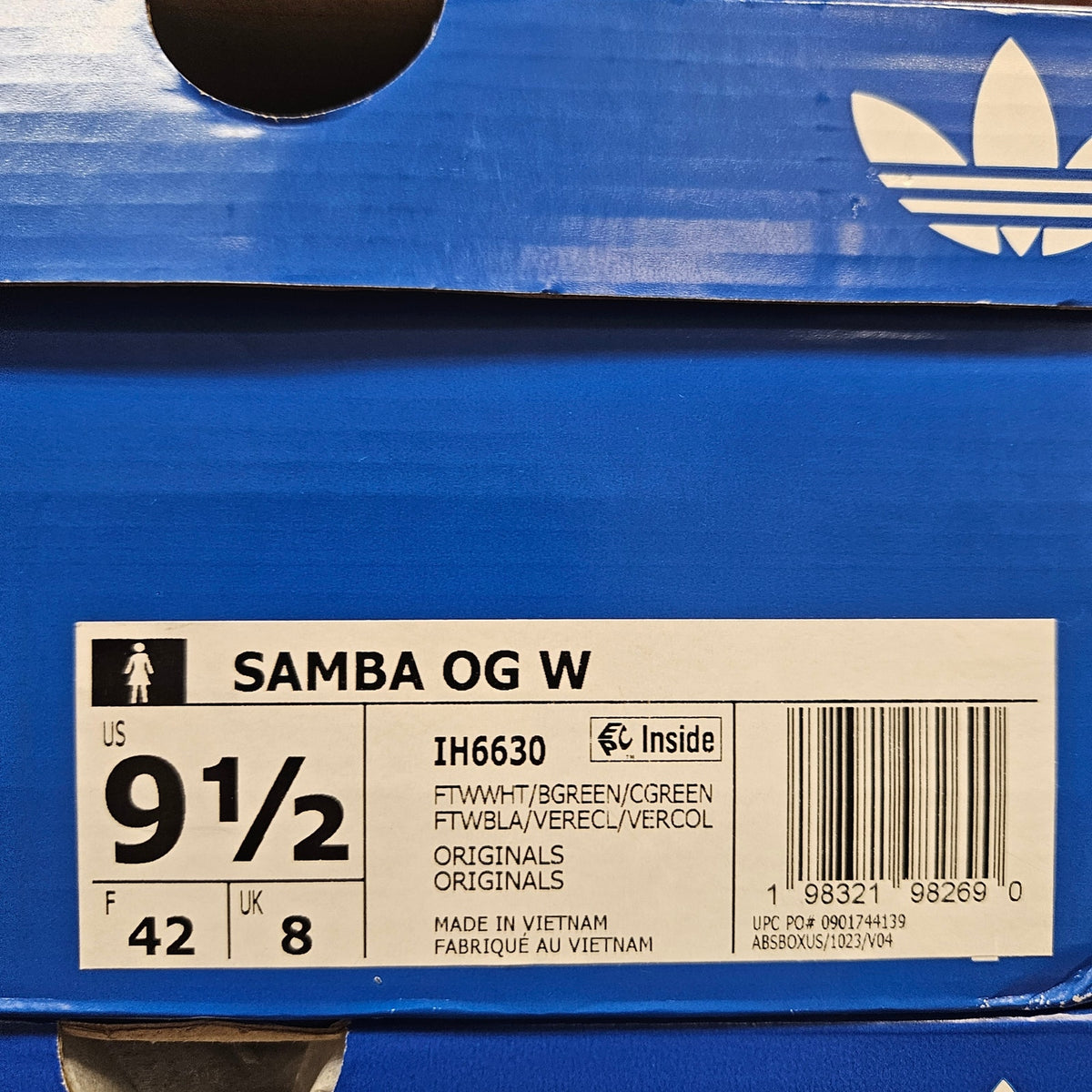 ADIDAS ORIGINALS WOMEN'S 9.5 SAMBA OG WHITE COLLEGIATE GRN GLD EMBLEM IH6630 NIB