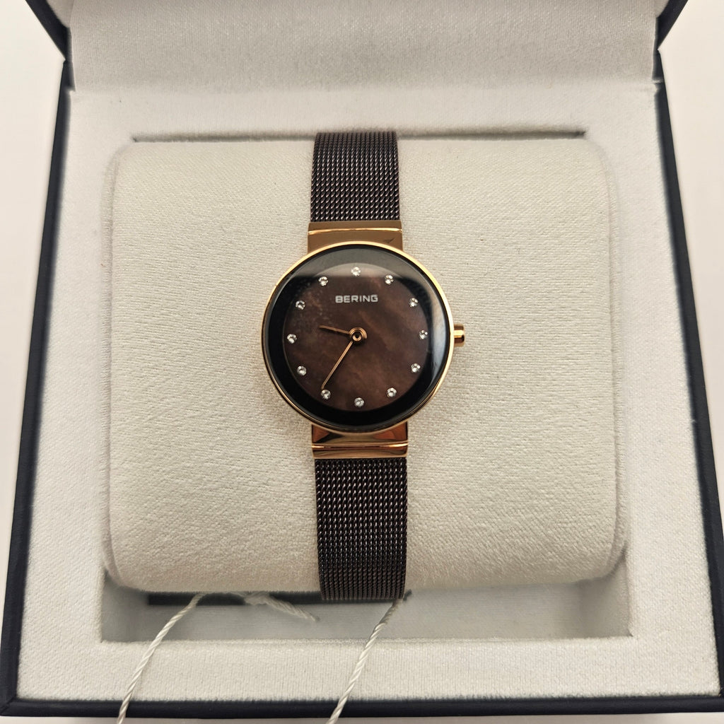BERING WOMEN'S CLASSIC STAINLESS STEEL BROWN MILANESE MESH WATCH, 24M 10124-265