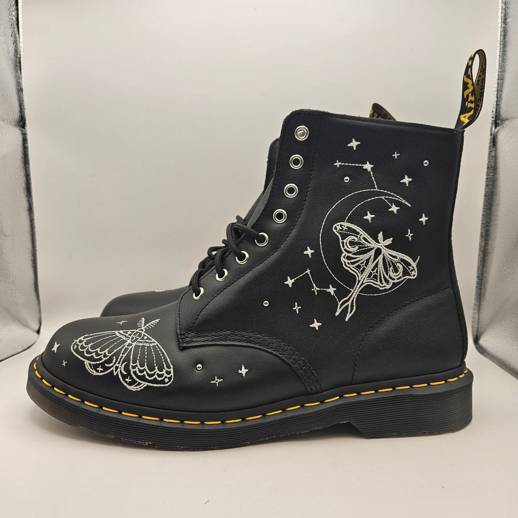 DR MARTEN'S MEN'S 13 1460 PASCAL BLACK CELESTIAL MOTH EMBROIDERED BOOTS NWOB