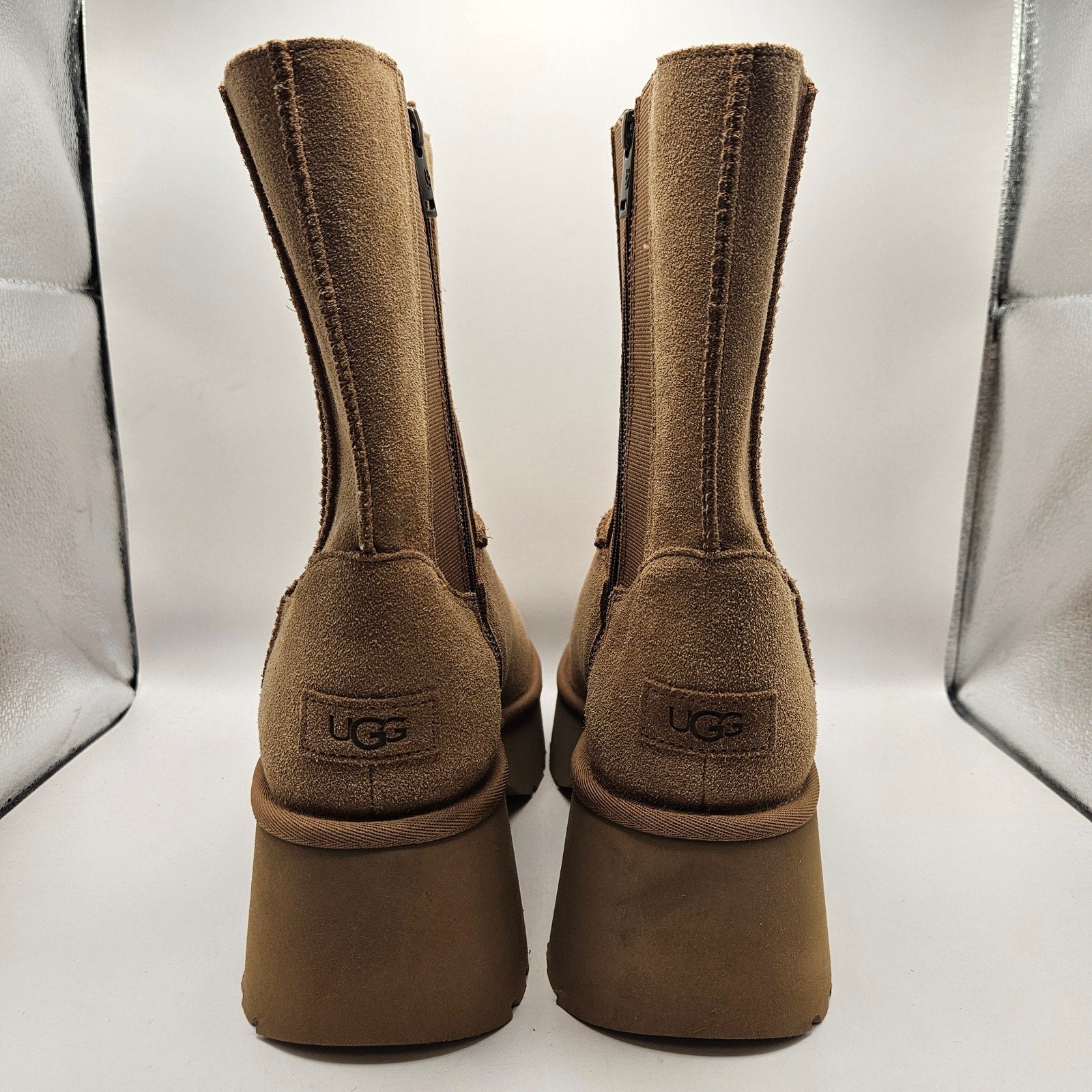 UGG WOMEN'S 11 CLASSIC TWIN SEAM HEIGHTS ZIP SUEDE PLATFORM BOOTS 1158313 NWOB