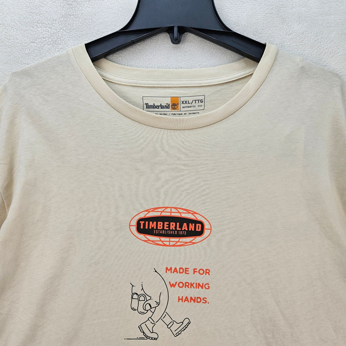 TIMBERLAND MEN'S XXL MADE FOR WORKING HANDS LONG SLEEVE GRAPHIC TSHIRT NWT CREAM
