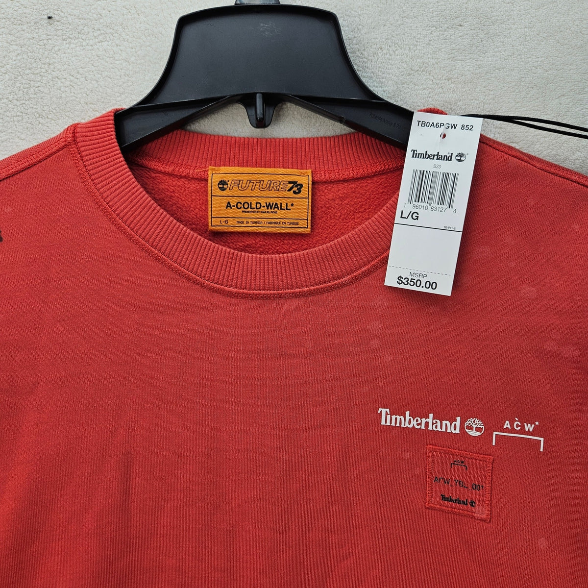 TIMBERLAND MEN'S LARGE A-COLD-WALL FUTURE PULLOVER SWEATSHIRT CORAL RED $300