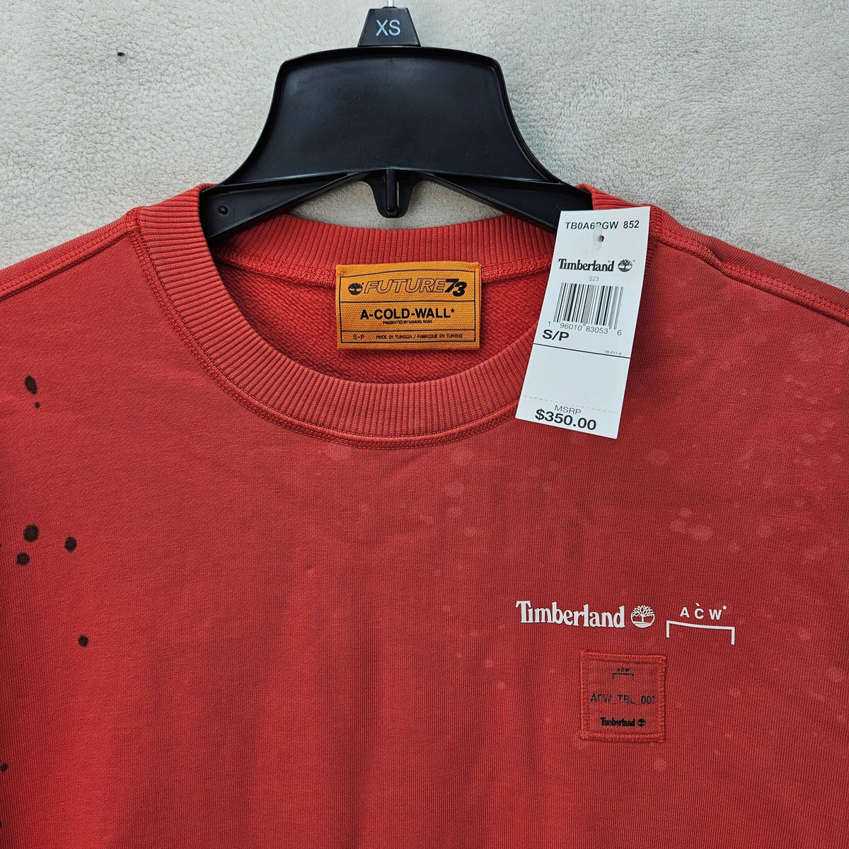 TIMBERLAND MEN'S SMALL A-COLD-WALL FUTURE PULLOVER SWEATSHIRT CORAL RED $300