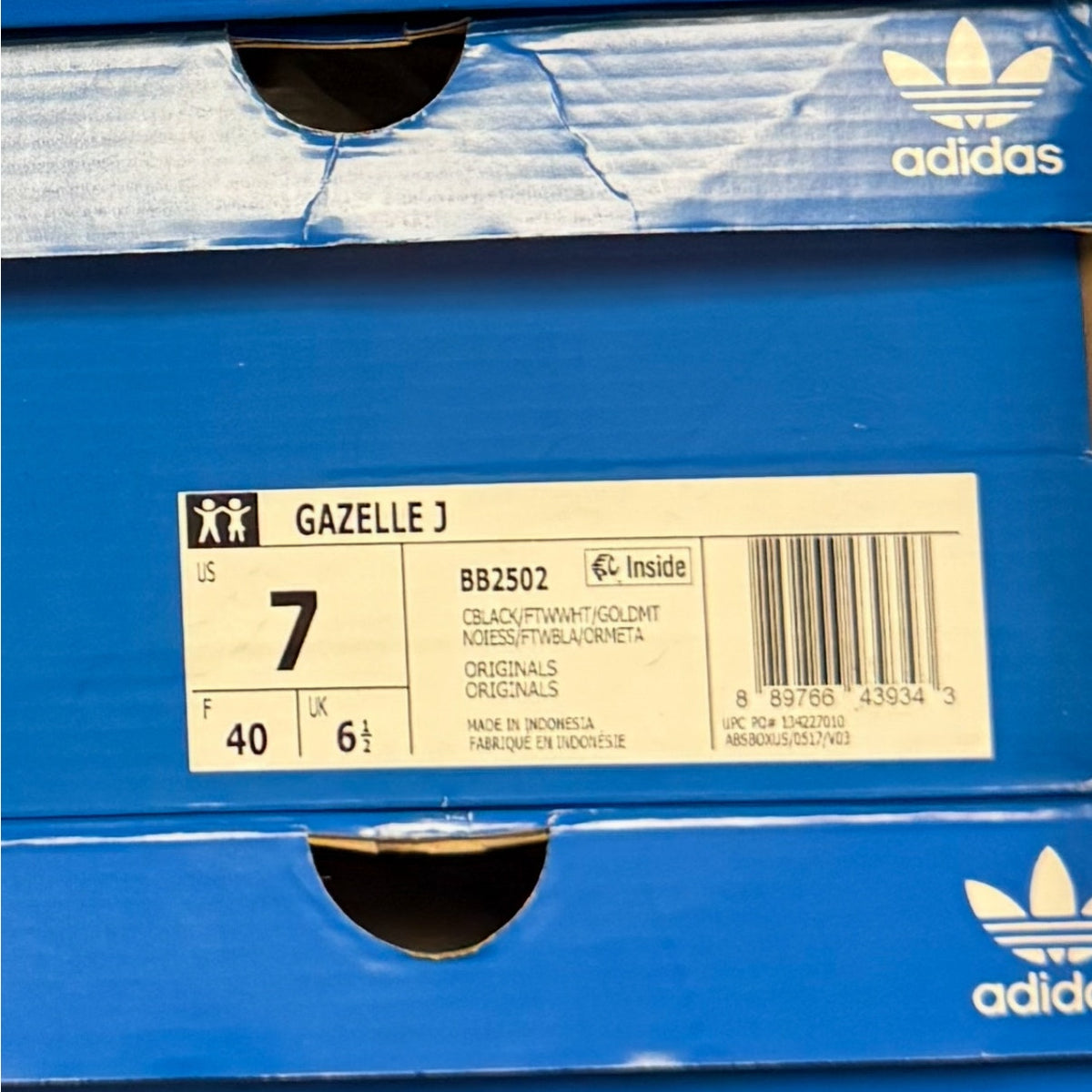 ADIDAS Original Kids' 7 CORE BLACK Gazelle Suede Black/White BB2502 NIB