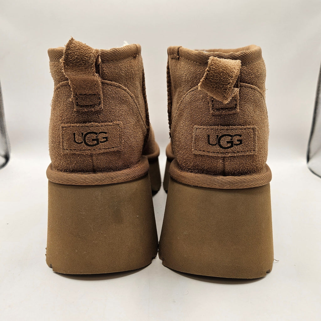 UGG WOMEN'S 9 ULTRA MINI HEIGHTS CHESTNUT SUEDE PLATFORM BOOTS 1158311 NWOB